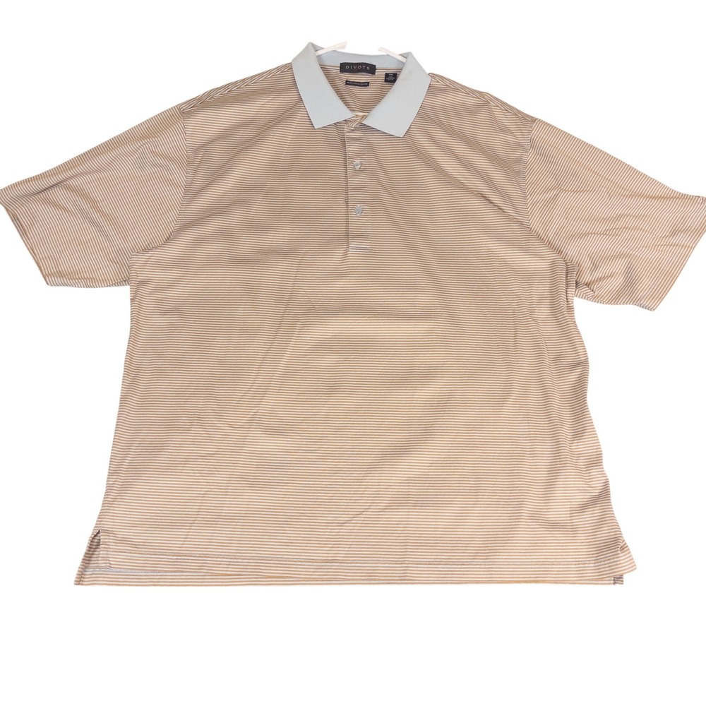 Divots Mens XXL Mercerized Cotton Polo Shirt Striped Tan Blue Short Sleeve